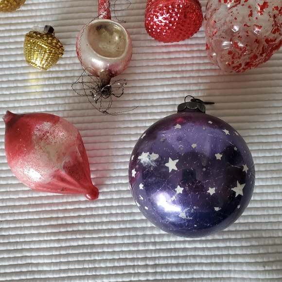 10 Mercury Hand Blown Glass  Christmas Ornaments Vintage Very Old Patina - Picture 2 of 15